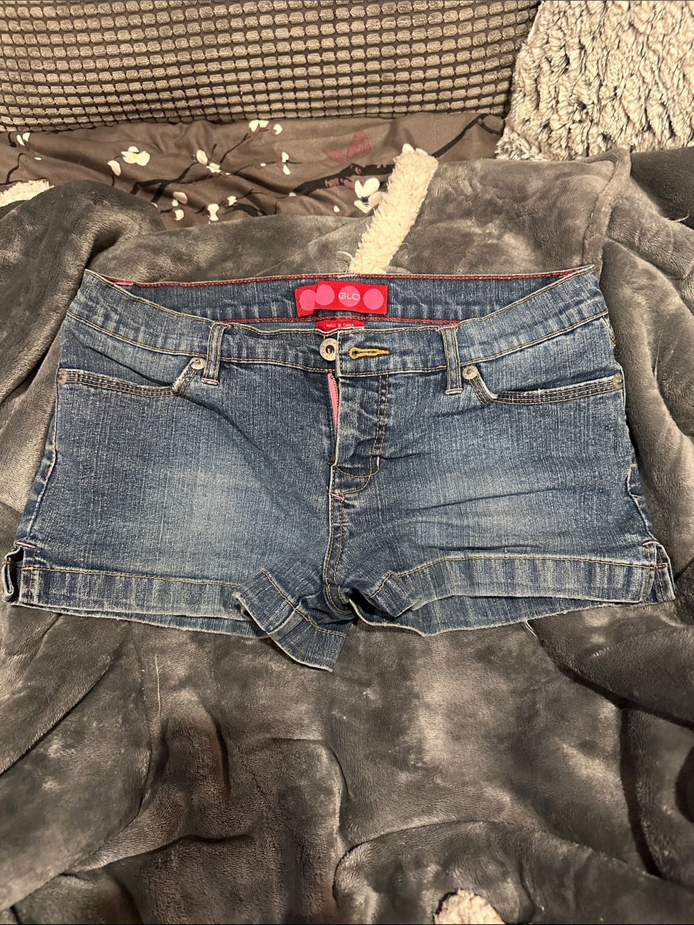 BONGO Women's Denim Short Shorts in Blue with Pink Trim